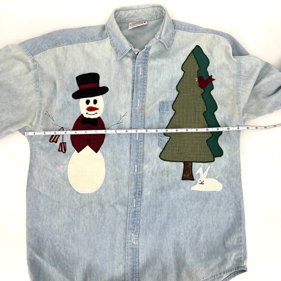 Crystal Springs Vintage Chambray Holiday Applique Denim Button Up Shirt Size S - Picture 5 of 9
